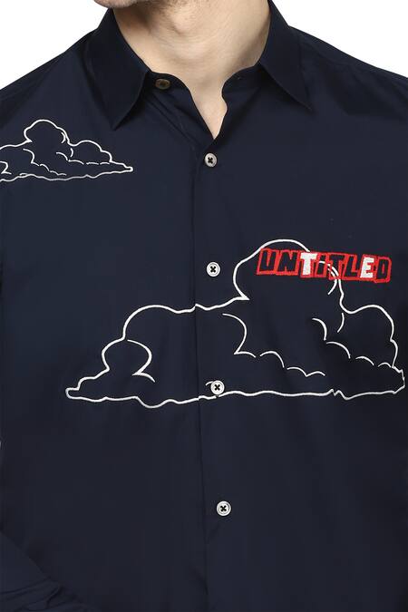 Noonoo Blue Giza Cotton Embroidered Slim-fit Shirt at Aza Fashions Noonoo_Blue Giza Cotton Embroidered Slim-fit Shirt _at_Aza_Fashions