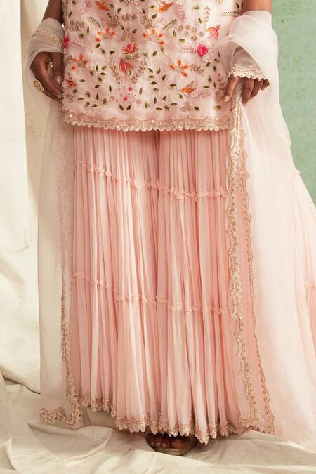 Buy Priyanka Jain Pink Dupatta Organza Georgette V Neck Embroidered Kurta Sharara Set Online at Aza Fashions Buy_Priyanka Jain_Pink Dupatta Organza Georgette V Neck Embroidered Kurta Sharara Set _Online_at_Aza_Fashions