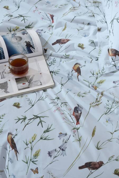 Houmn_White 100% Cotton Printed Sanctum Digital Bedsheet Set_Online_at_Aza_Fashions