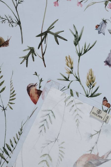 Shop_Houmn_White 100% Cotton Printed Sanctum Digital Bedsheet Set_Online_at_Aza_Fashions