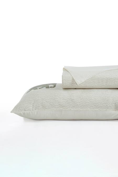 Buy_Houmn_Blue Cotton Printed Elephant Block Queen Bedsheet Set_Online_at_Aza_Fashions