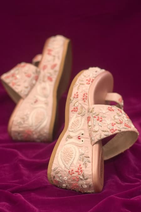 Around Always Cygnus Embroidered Platform Wedges