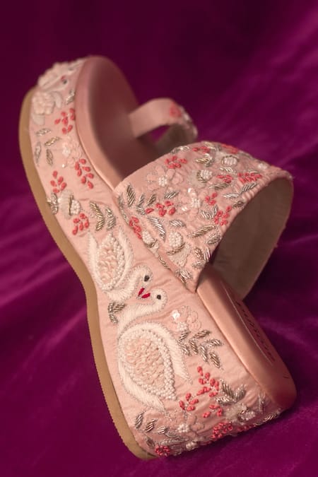 Around Always Peach Embroidery Cygnus Platform Wedges Online at Aza Fashions Around Always_Peach Embroidery Cygnus Platform Wedges _Online_at_Aza_Fashions