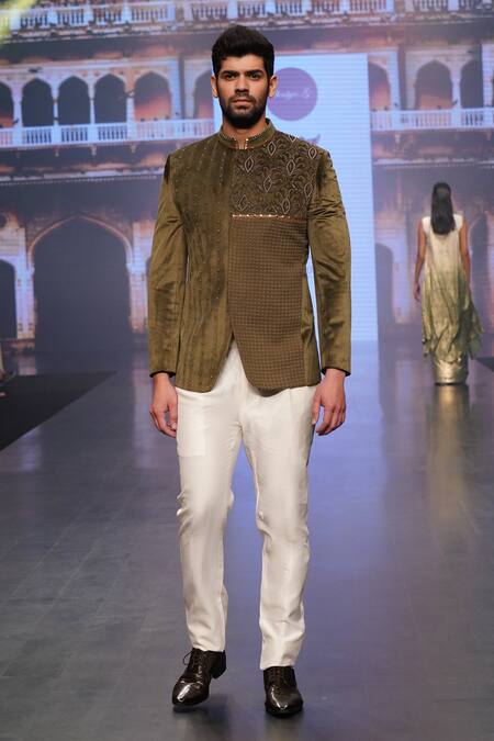 Buy Soniya G Green Velvet Thread, Metal And Leather Embroidered Jodhpuri & Trouser Set Online at Aza Fashions Buy_Soniya G_Green Velvet Thread, Metal And Leather Embroidered Jodhpuri & Trouser Set_Online_at_Aza_Fashions