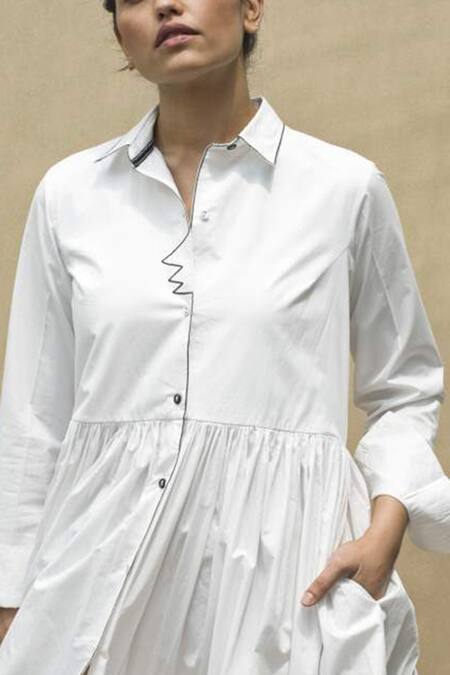 Buy Chillosophy White Cotton Poplin Shirt Collar Flared Midi Dress Online at Aza Fashions Buy_Chillosophy_White Cotton Poplin Shirt Collar Flared Midi Dress _Online_at_Aza_Fashions