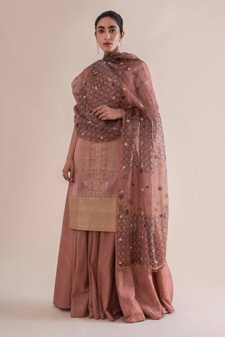 Shop_Ekaya Banaras_Pink Silk Handwoven Gharara Set  _at_Aza_Fashions
