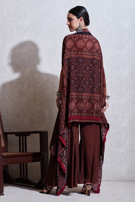 Shop Ritu Kumar Black Rayon Sweetheart Neck Printed Cape And Pant Set at Aza Fashions Shop_Ritu Kumar_Black Rayon Sweetheart Neck Printed Cape And Pant Set_at_Aza_Fashions