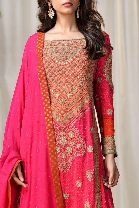 Shop_RI.Ritu Kumar_Fuchsia Silk Crepe Square Neck Embroidered Kurta Palazzo Set _Online_at_Aza_Fashions