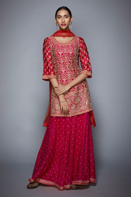 RI.Ritu Kumar Pink Silk Round Embroidered Kurta Set