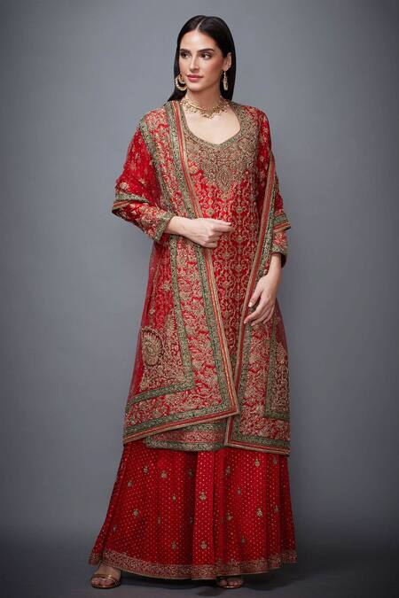 Buy RI.Ritu Kumar Red Silk, Satin V Neck Embroidered Kurta Set Online at Aza Fashions Buy_RI.Ritu Kumar_Red Silk, Satin V Neck Embroidered Kurta Set _Online_at_Aza_Fashions