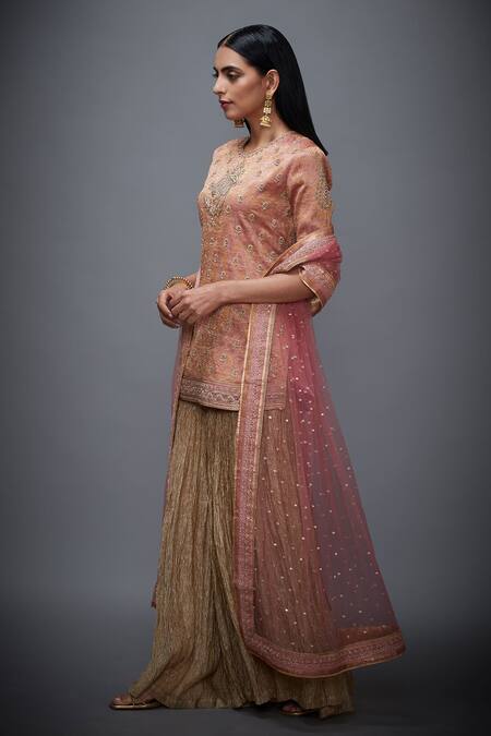 Buy RI.Ritu Kumar Pink Silk Zari Brocade Round Embroidered Kurta And Gharara Set Online at Aza Fashions Buy_RI.Ritu Kumar_Pink Silk Zari Brocade Round Embroidered Kurta And Gharara Set_Online_at_Aza_Fashions