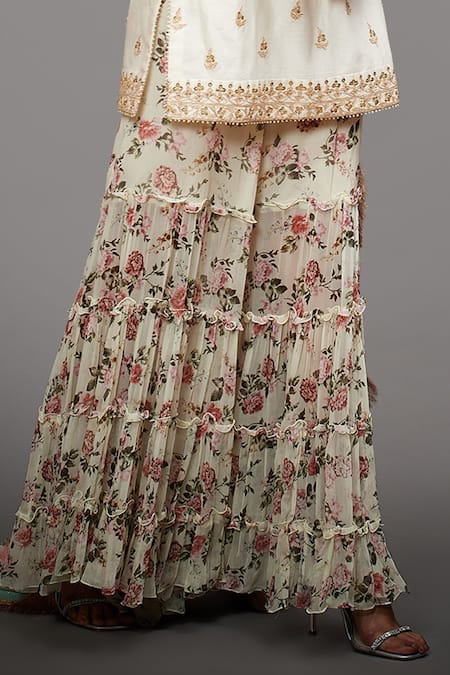 RI.Ritu Kumar_White Kurta Silk Lining, Pant And Dupatta Viscose U Neck Gharara Set _at_Aza_Fashions