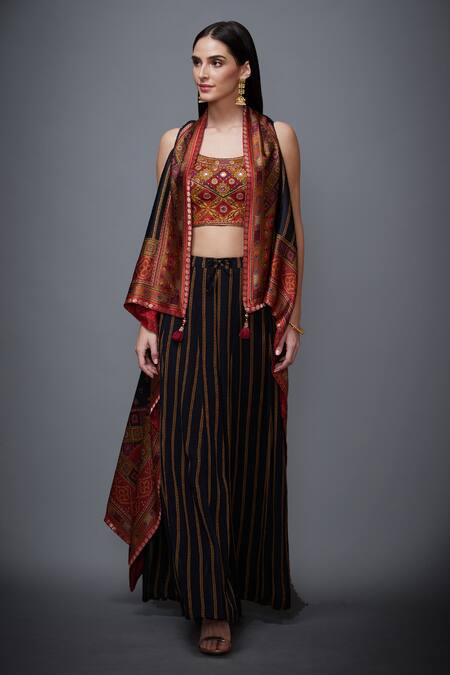Buy RI.Ritu Kumar Black Blouse Silk Cape And Pant Viscose U Neck Asymmetric Jacket & Palazzo Set Online at Aza Fashions Buy_RI.Ritu Kumar_Black Blouse Silk Cape And Pant Viscose U Neck Asymmetric Jacket & Palazzo Set_Online_at_Aza_Fashions