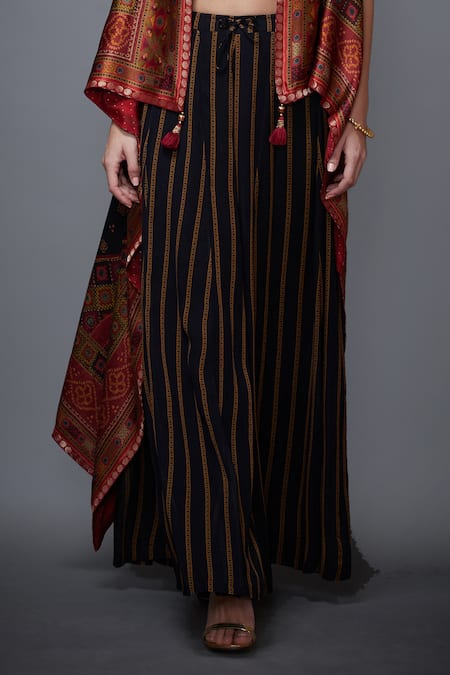 RI.Ritu Kumar Black Blouse Silk Cape And Pant Viscose U Neck Asymmetric Jacket & Palazzo Set at Aza Fashions RI.Ritu Kumar_Black Blouse Silk Cape And Pant Viscose U Neck Asymmetric Jacket & Palazzo Set_at_Aza_Fashions