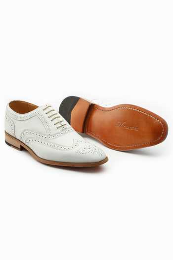 Shop_3dm Lifestyle_White Plain Wingtip Oxford Shoes _Online_at_Aza_Fashions
