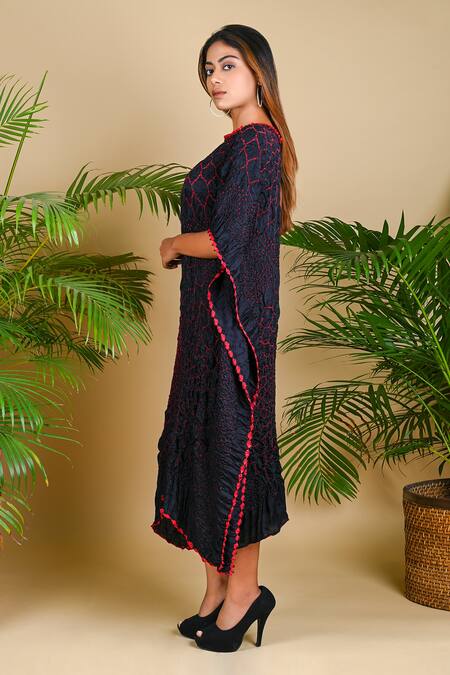 Dyelogue_Black Gajji Silk Bandhani Dress _Online_at_Aza_Fashions