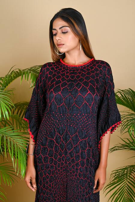 Buy_Dyelogue_Black Gajji Silk Bandhani Dress _Online_at_Aza_Fashions