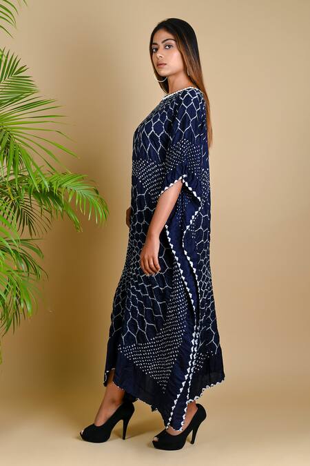 Buy_Dyelogue_Blue Gajji Silk Bandhani Dress _Online_at_Aza_Fashions