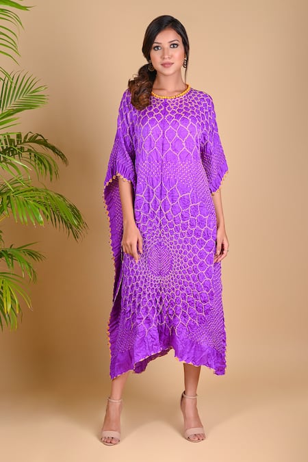 Mehndi- Purple Cotton Bandhani Dress Material | KaLa Bandhej