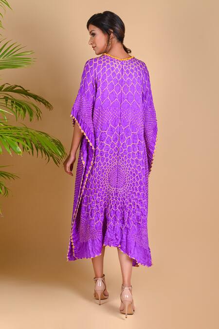 Shop Dyelogue Purple Gajji Silk Bandhani Dress at Aza Fashions Shop_Dyelogue_Purple Gajji Silk Bandhani Dress _at_Aza_Fashions