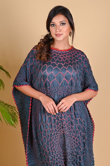 Shop_Dyelogue_Grey Gajji Silk Bandhani Tunic _Online_at_Aza_Fashions