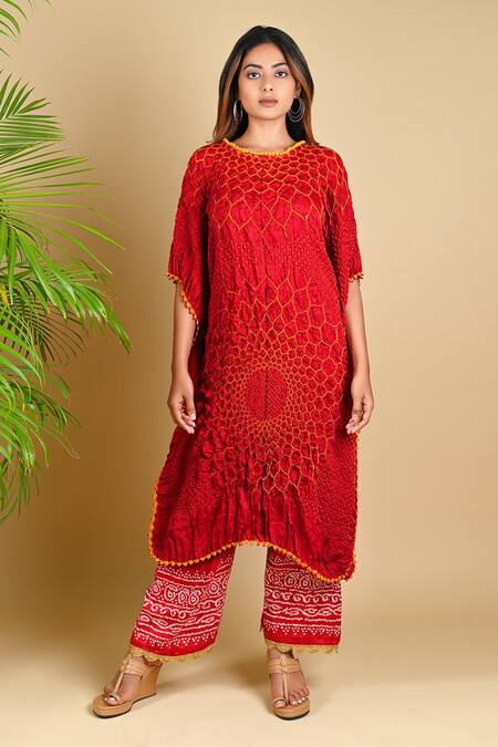 Dyelogue Red Gajji Silk Bandhani Tunic 