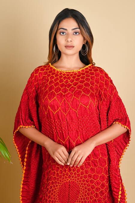 Shop Dyelogue Red Gajji Silk Bandhani Tunic Online at Aza Fashions Shop_Dyelogue_Red Gajji Silk Bandhani Tunic _Online_at_Aza_Fashions