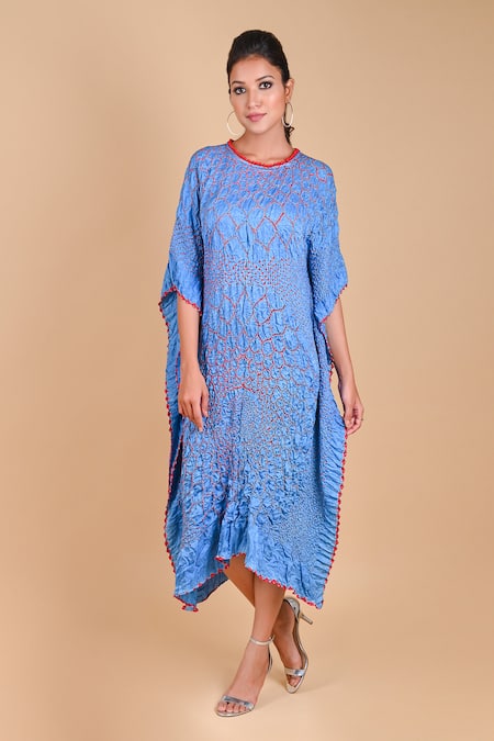Dyelogue Blue Gajji Silk Bandhani Dress 