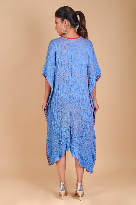 Shop Dyelogue Blue Gajji Silk Bandhani Dress at Aza Fashions Shop_Dyelogue_Blue Gajji Silk Bandhani Dress _at_Aza_Fashions