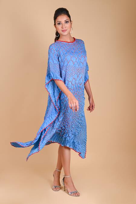 Buy Dyelogue Blue Gajji Silk Bandhani Dress Online at Aza Fashions Buy_Dyelogue_Blue Gajji Silk Bandhani Dress _Online_at_Aza_Fashions