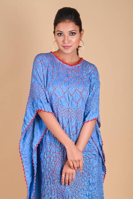 Shop Dyelogue Blue Gajji Silk Bandhani Dress Online at Aza Fashions Shop_Dyelogue_Blue Gajji Silk Bandhani Dress _Online_at_Aza_Fashions