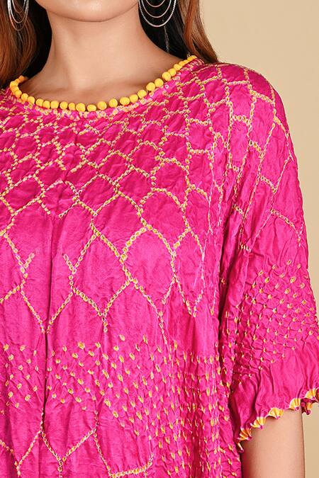 Dyelogue Pink Gajji Silk Bandhani Dress at Aza Fashions Dyelogue_Pink Gajji Silk Bandhani Dress _at_Aza_Fashions
