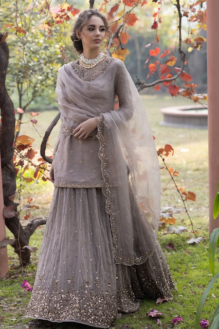 Trending Ash Grey Lehenga With Silvre Lace Work LLCV09463