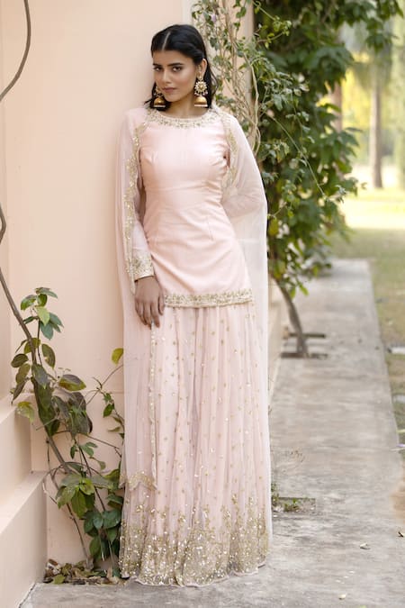 Astha Narang Pink Main Material Kurta Silk Pant And Embroidered Gharara Set  