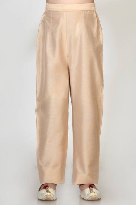 Shop_Petite Pomme_Beige Cotton, Silk, Jacquard Embroidery Sherwani And Pant Set _Online_at_Aza_Fashions