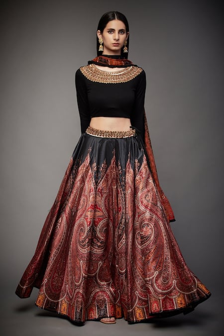 Navratri Black and Grey, Red and Maroon color Cotton fabric Lehenga :  1741772