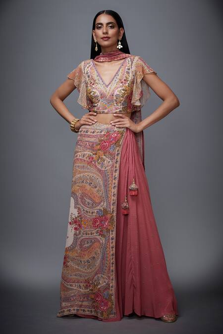 RI.Ritu Kumar Pink Viscose Georgette V Neck Printed Lehenga Set Online at Aza Fashions RI.Ritu Kumar_Pink Viscose Georgette V Neck Printed Lehenga Set _Online_at_Aza_Fashions