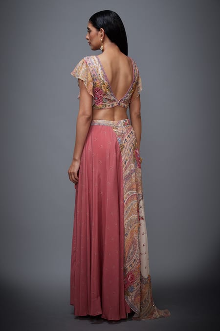 Shop RI.Ritu Kumar Pink Viscose Georgette V Neck Printed Lehenga Set at Aza Fashions Shop_RI.Ritu Kumar_Pink Viscose Georgette V Neck Printed Lehenga Set _at_Aza_Fashions