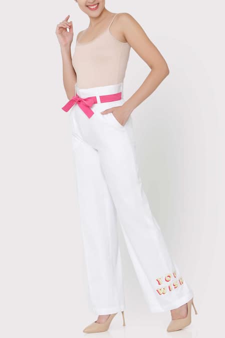 Three Piece Company White Cotton Flared Pant 