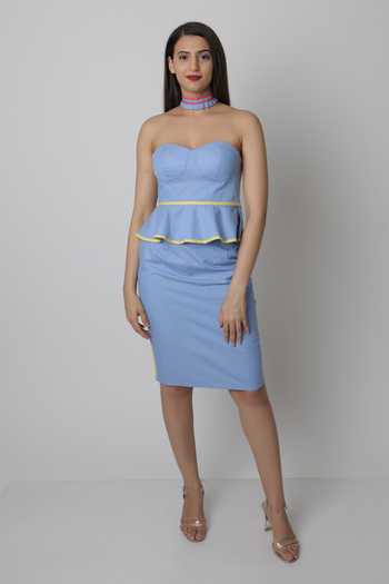 Three Piece Company_Blue Peplum Crop Top _Online_at_Aza_Fashions