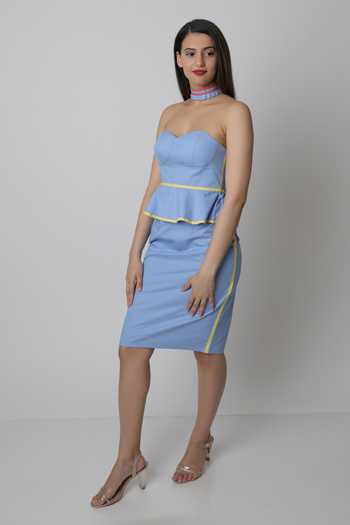 Buy_Three Piece Company_Blue Peplum Crop Top _Online_at_Aza_Fashions