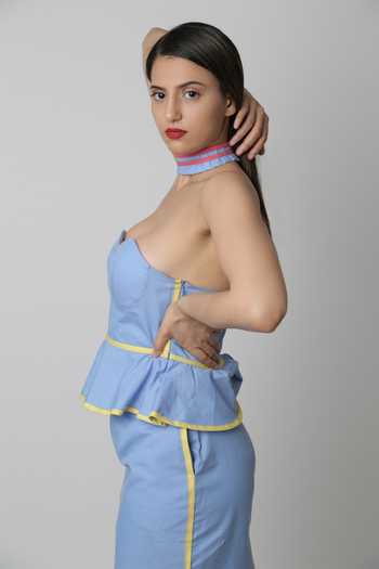 Shop_Three Piece Company_Blue Peplum Crop Top _Online_at_Aza_Fashions