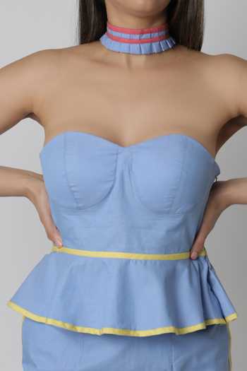 Three Piece Company_Blue Peplum Crop Top _at_Aza_Fashions