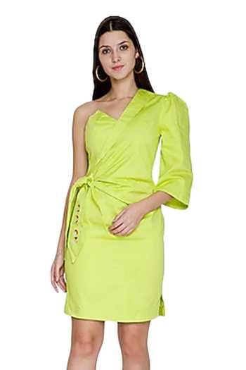 Buy_Three Piece Company_Green Cotton Wrap Dress _Online_at_Aza_Fashions
