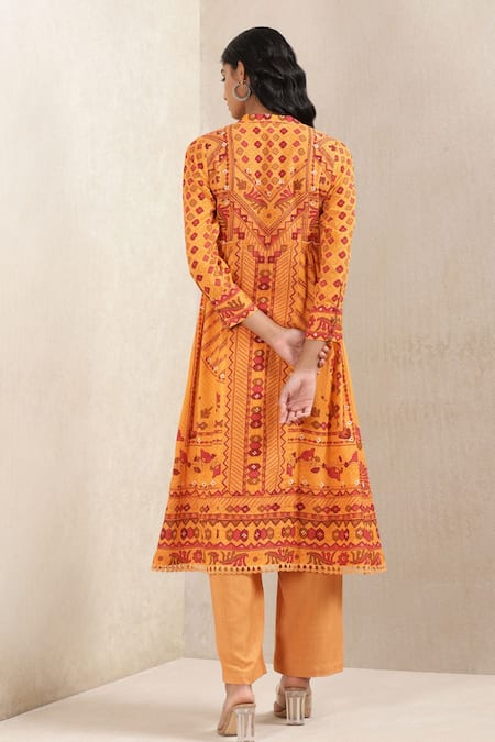 Shop Ritu Kumar Orange Cotton , Rayon Slub, Sushi Floral, Geometric Print Kurta Set at Aza Fashions Shop_Ritu Kumar_Orange Cotton , Rayon Slub, Sushi Floral, Geometric Print Kurta Set _at_Aza_Fashions