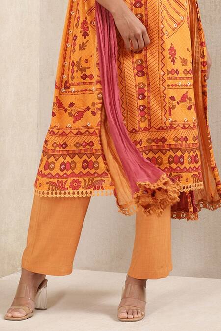Ritu Kumar Orange Cotton , Rayon Slub, Sushi Floral, Geometric Print Kurta Set at Aza Fashions Ritu Kumar_Orange Cotton , Rayon Slub, Sushi Floral, Geometric Print Kurta Set _at_Aza_Fashions