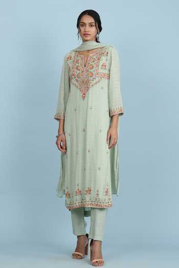 Buy Ritu Kumar, Ri.Ritu Kumar, aarke Ritu Kumar Green Cotton Viscose Georgette, Modal Crepe, Rayon Slub Embroidered Kurta Set at Aza Fashions Buy_Ritu Kumar, Ri.Ritu Kumar, aarke Ritu Kumar_Green Cotton Viscose Georgette, Modal Crepe, Rayon Slub Embroidered Kurta Set_at_Aza_Fashions