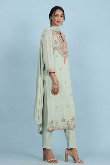 Ritu Kumar, Ri.Ritu Kumar, aarke Ritu Kumar Green Cotton Viscose Georgette, Modal Crepe, Rayon Slub Embroidered Kurta Set Online at Aza Fashions Ritu Kumar, Ri.Ritu Kumar, aarke Ritu Kumar_Green Cotton Viscose Georgette, Modal Crepe, Rayon Slub Embroidered Kurta Set_Online_at_Aza_Fashions