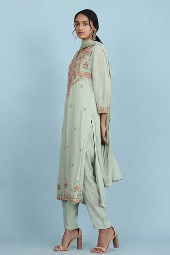 Buy Ritu Kumar, Ri.Ritu Kumar, aarke Ritu Kumar Green Cotton Viscose Georgette, Modal Crepe, Rayon Slub Embroidered Kurta Set Online at Aza Fashions Buy_Ritu Kumar, Ri.Ritu Kumar, aarke Ritu Kumar_Green Cotton Viscose Georgette, Modal Crepe, Rayon Slub Embroidered Kurta Set_Online_at_Aza_Fashions