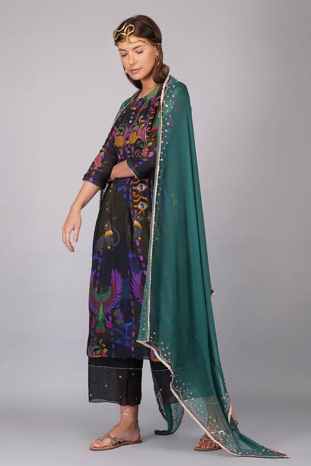 Devyani Mehrotra_Multi Color Viscose Muslin Printed Egyptian Round Anarkali Set_Online_at_Aza_Fashions